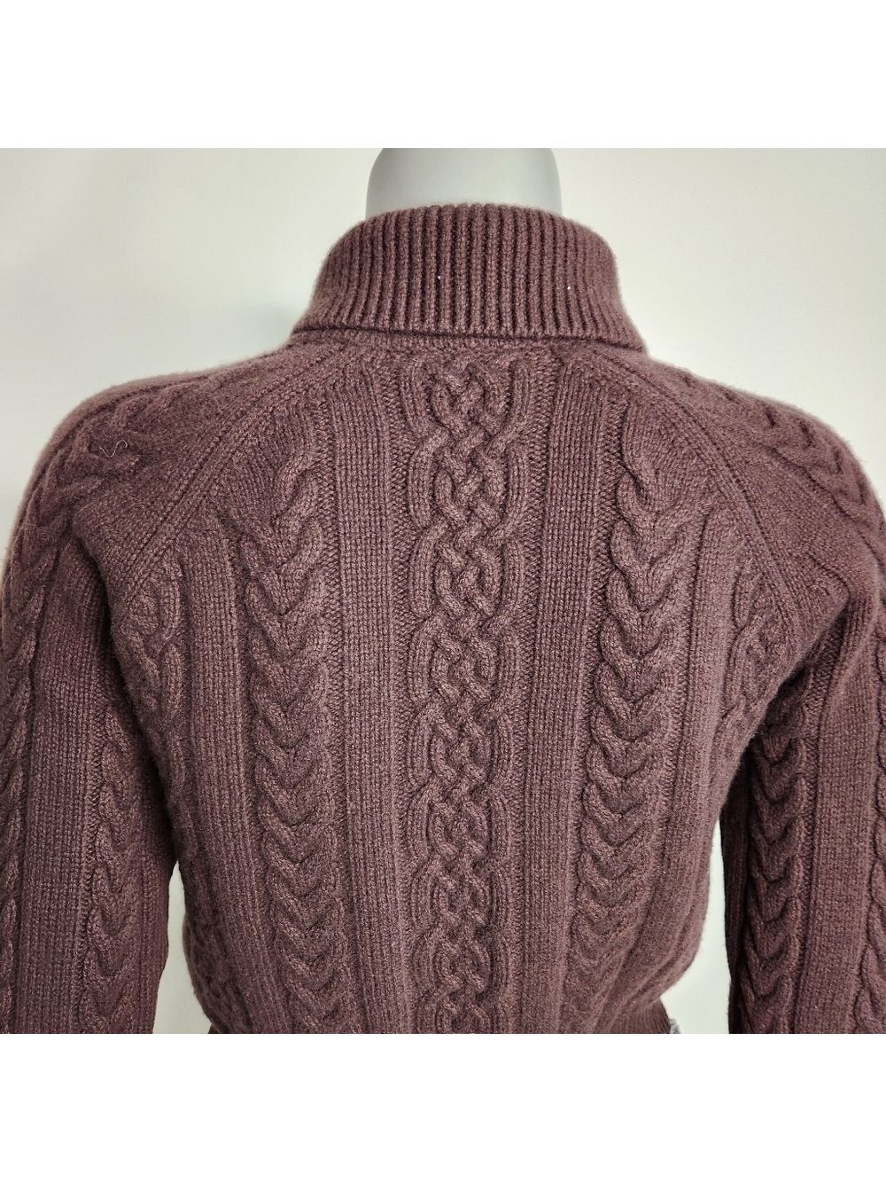 Aritzia Sunday Best "Gigi" Brown Cable Knit Collared Zip-Up Sweater Size 2XS - Picture 10 of 15